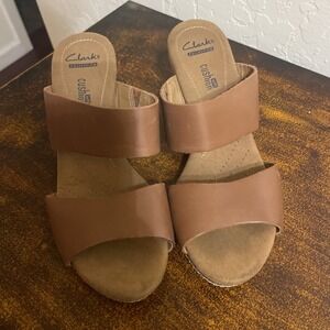 Clarks Collection Soft Cushion Leather slip on Wedge Sandals Womens 7M